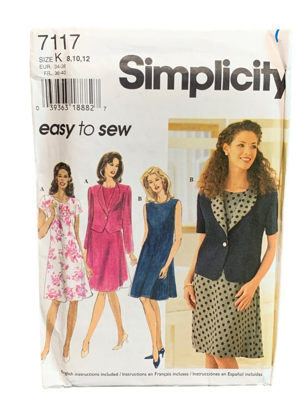 Simplicity 7117 Easy to Sew Misses Jacket Dress Pattern Size 8 10 12 Uncut